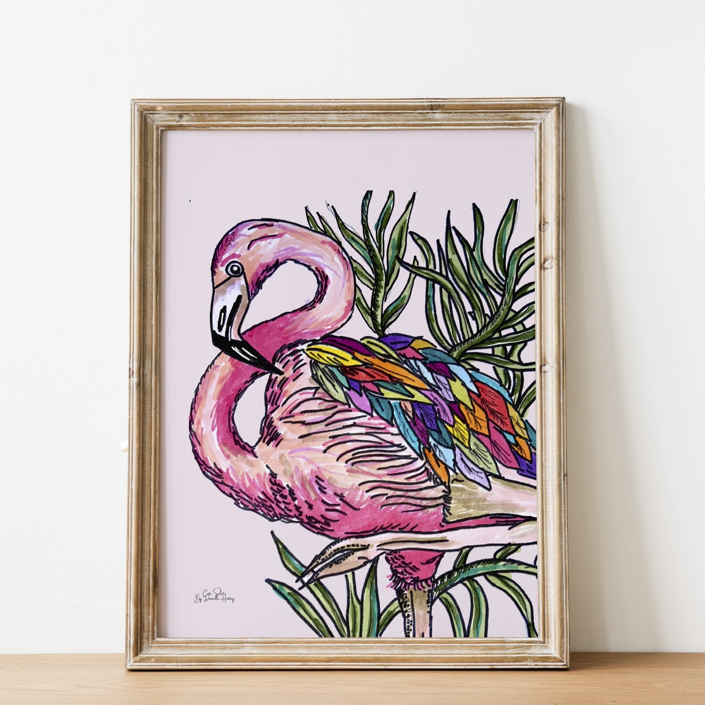Pink Flamingo Illustrated Wall Art Print