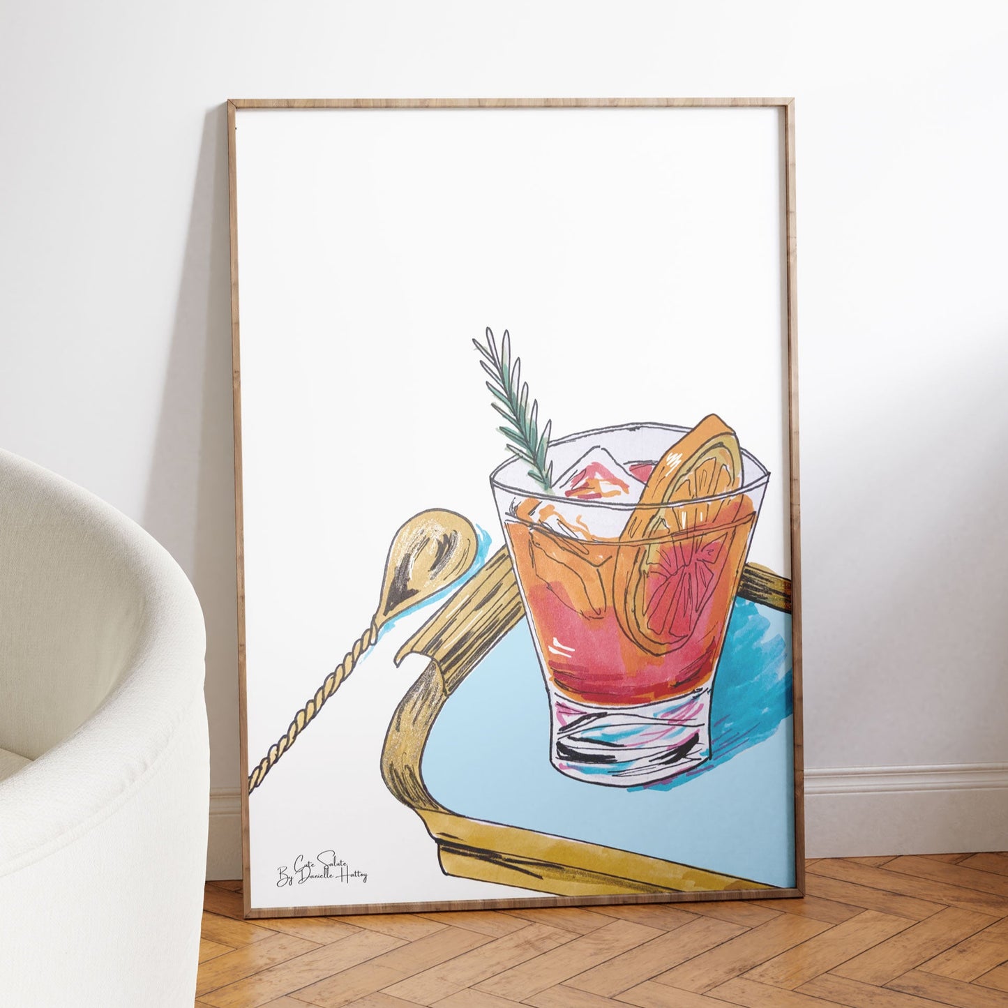 wall art of a negroni cocktail