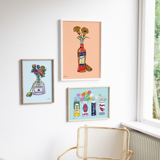 wall art of alcohol with flowers