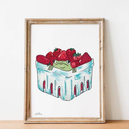 framed wall art of strawberry frog