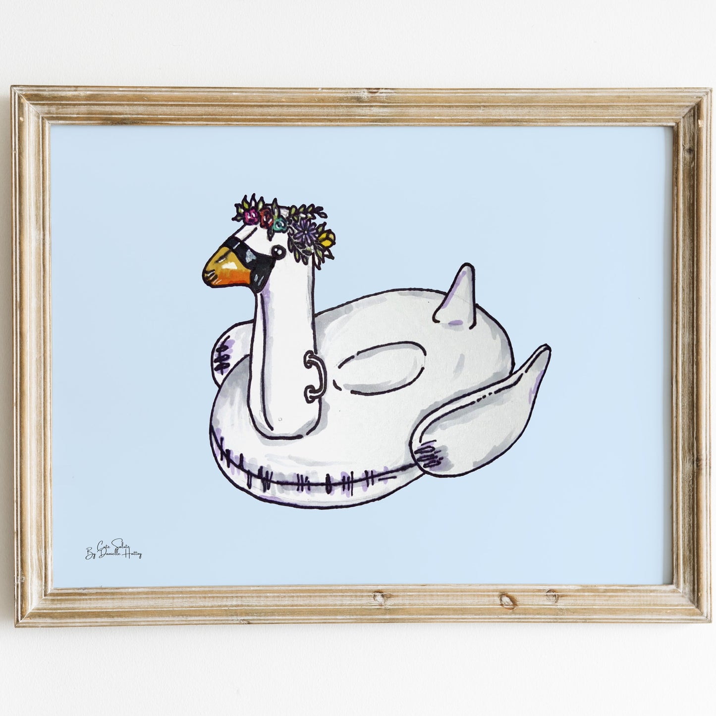 Swan Pool Float Illustrated Wall Art Print